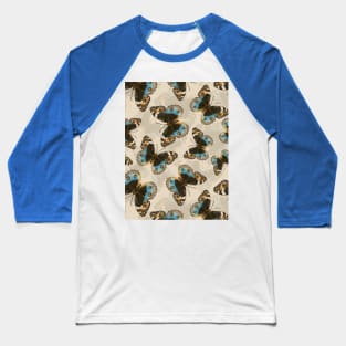 Blue Pansy Butterfly pattern on off white Baseball T-Shirt